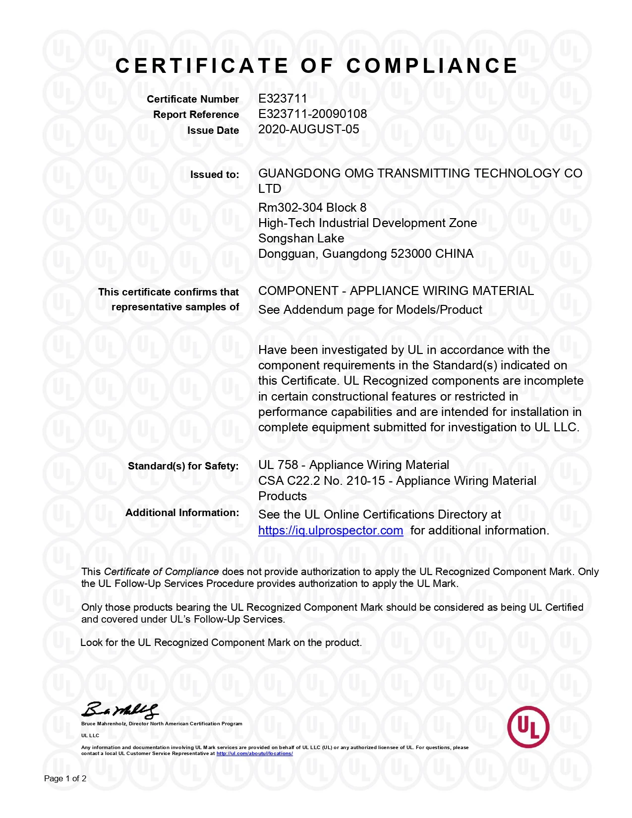 OMG Cable Certificate
