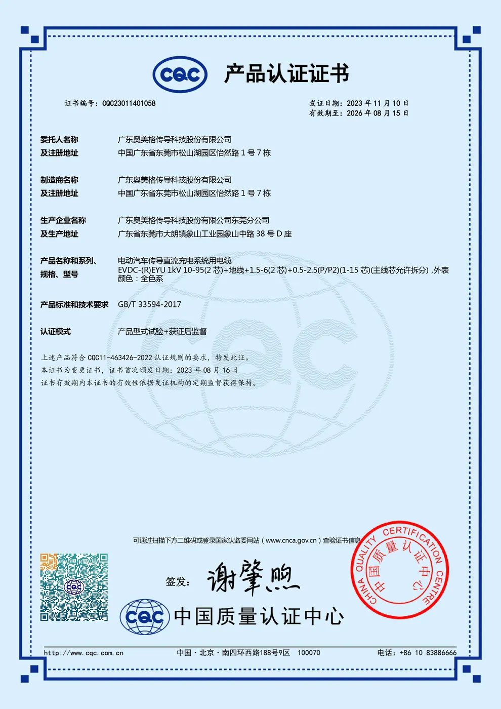 OMG Cable Certificate